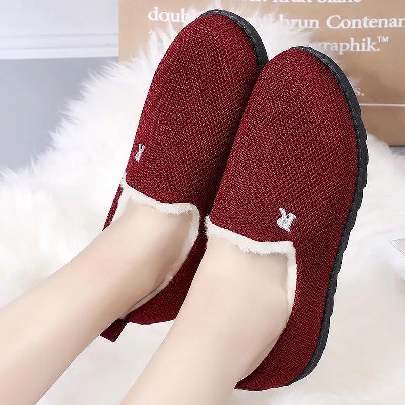 Women's Cotton Shoes Plus Velvet Padded Shoes Casual Shoes Soft-soled Non-slip Mother Shoes Plus Velvet Lightweight Cotton Shoes