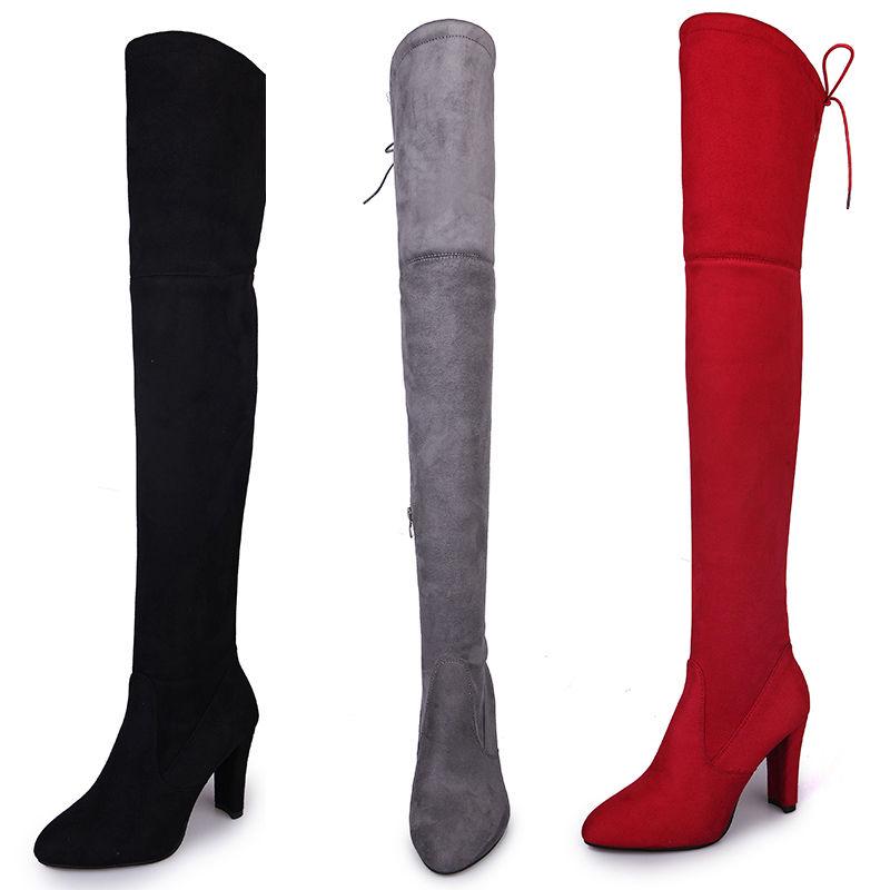 Women Over The Knee High Boots Slip on Winter Shoes Thin High Heel Pointed Toe All Match Women Boots