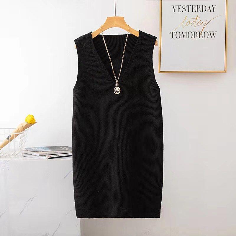 Spring and Autumn Loose Pullover Vest Mid-length Fashion Knitted Vest V-neck Waistcoat Women's Dress