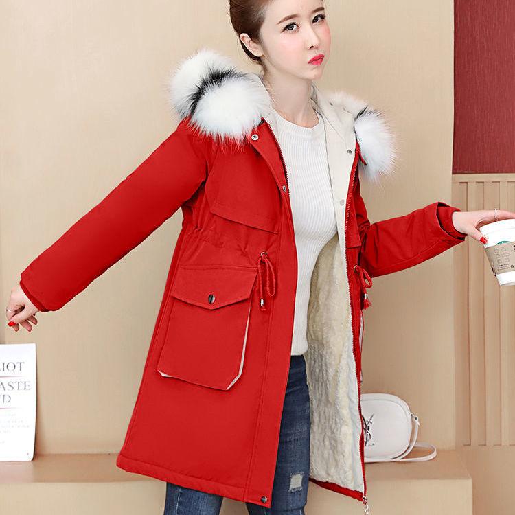 Winter School Overcoming Padded Coat Women's Mid-length Padded Coat Rabbit Fur Thickened College Style Jacket Parka Coat