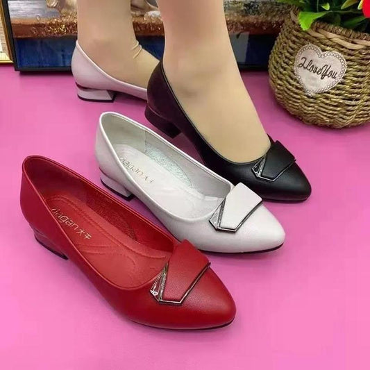 Soft Leather Soft Sole Soft Surface Thick Heel Low-heeled Lady Pointed Toe Shallow Mouth Middle-aged Mother's Single Shoes Women