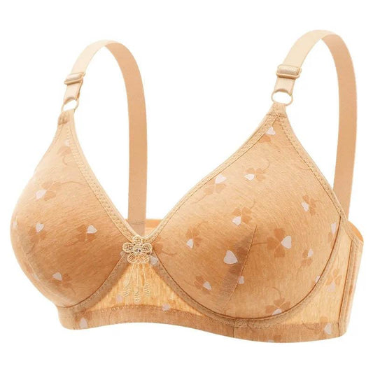 Color Cotton Large Size Thin Section Medium-strength Support Anti-sagging Breast-free Bra Without Steel Ring Gathering Comfortable Anti-glare Bra