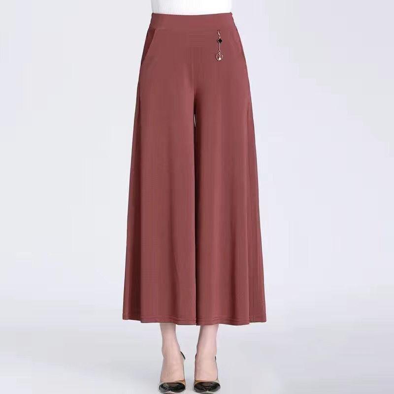 Summer Mother Loose Large Size Wide-leg Pants Cool and Thin Middle-aged and Elderly Culottes Elastic High-waist Wide-leg Women's Pants