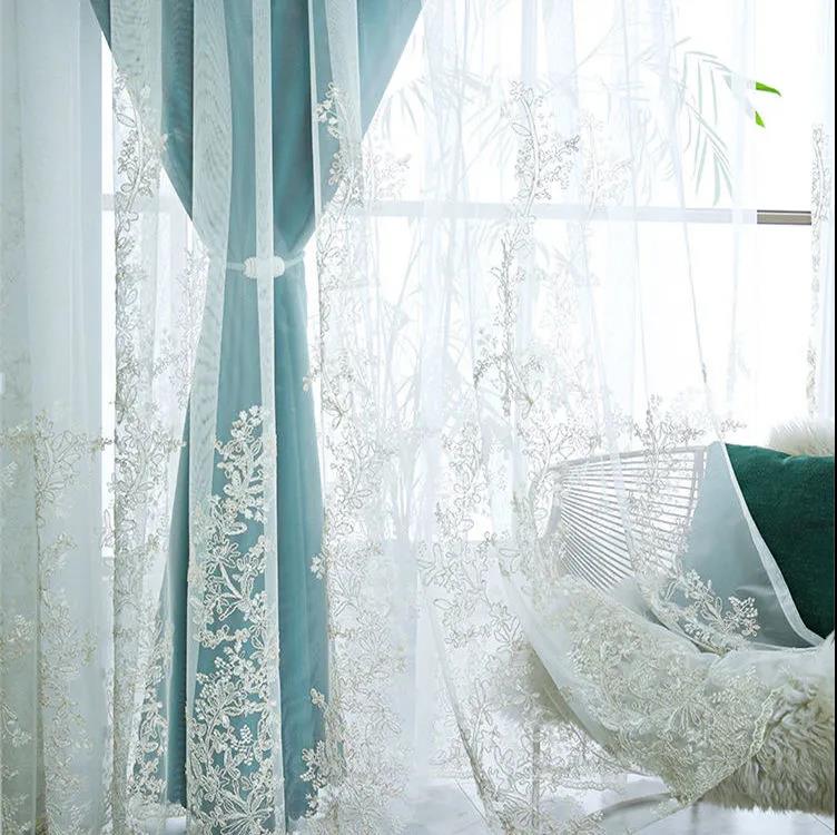 Double-layer Embroidered High-end Blackout Curtains French Princess Style Finished Curtains for Living Room and Bedroom Balcony (150×270cm)