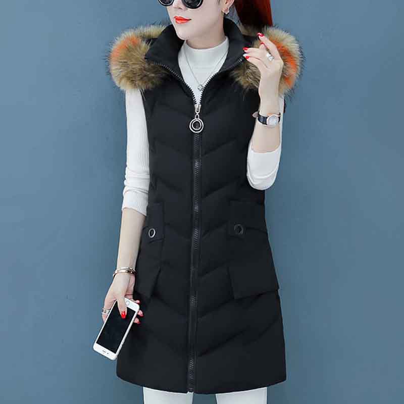 Cold-proof Vest Women's Autumn and Winter Removable Cap Down Cotton Mid-length Thickened Cotton Coat