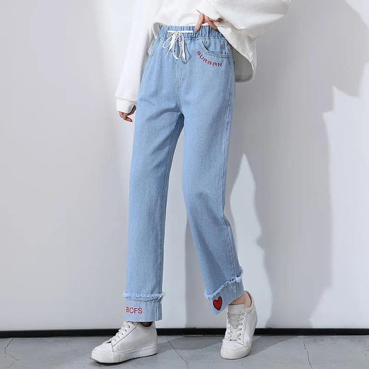 Women's Jeans High Waist Slim Straight Leg Pants Spring Students Korean Loose Slim Wide Leg Pants