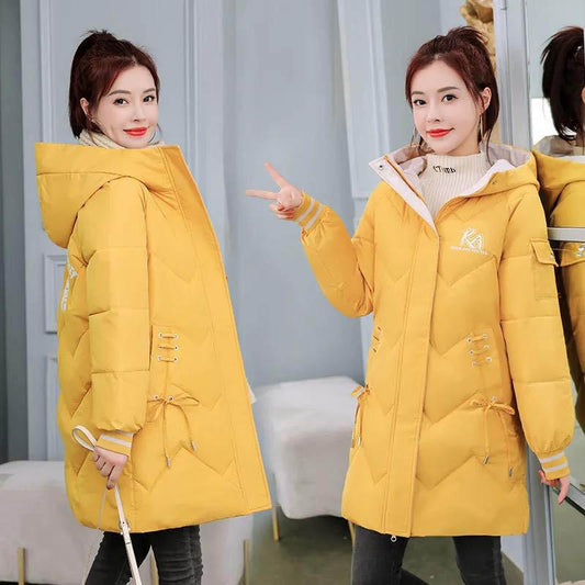 Feather Cotton Bread Jacket Women's Mid-length Fashion Thick Loose Large Size Jacket