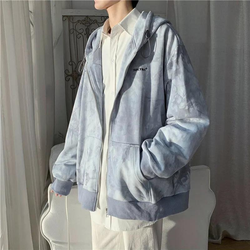 Oversize Tie-dye Coat Women's Long-sleeved Zipper Cardigan Casual Sweater Spring and Autumn Loose Jacket Unisex Hooded Sweatershirt