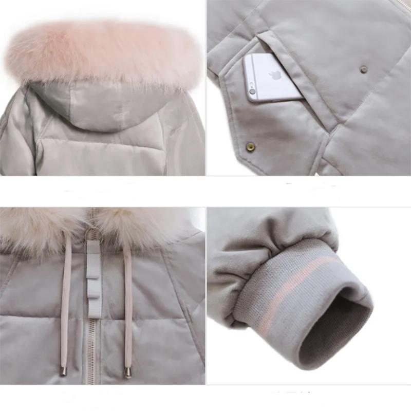 Women's Solid Color Down Jacket Mid-length Korean Loose Thick Coat Warm Cotton Coat Big Fur Collar Winter Clothes Quilted Coat