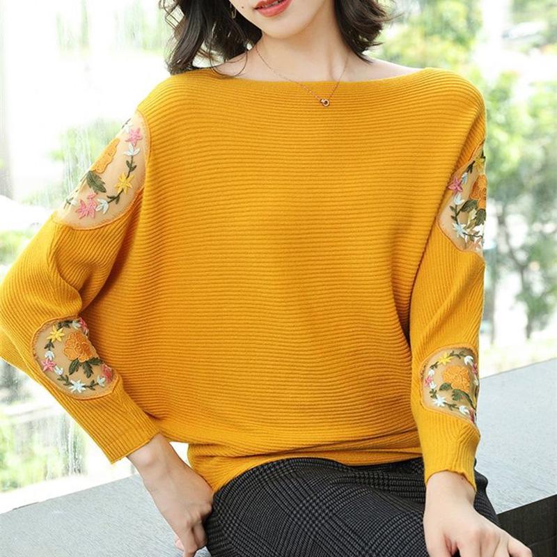 Spring Women's Blouse Loose Lace Hollow Knitwear Long-sleeved One-shoulder Sweater Women Short