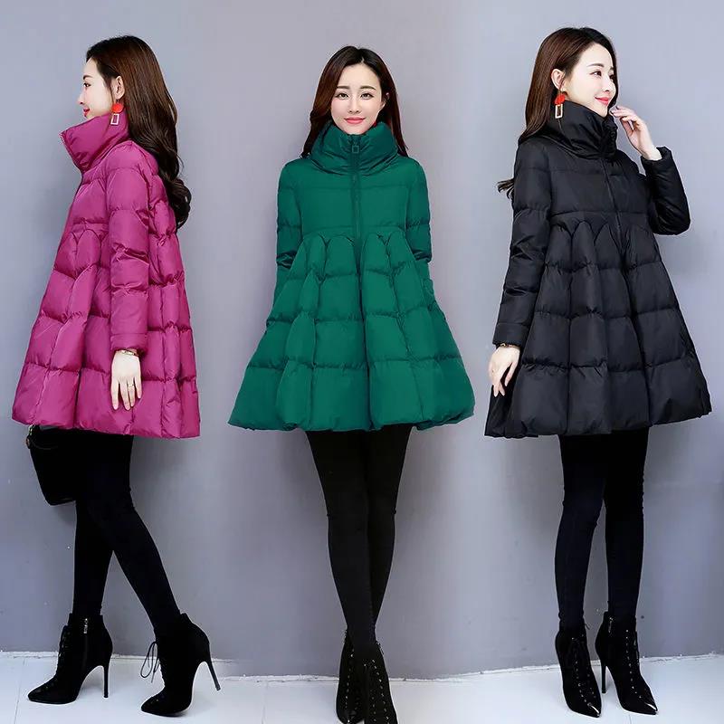 Large Size Cotton-padded Jacket Women's Cloak Cotton-padded Jacket A-line Temperament Korean Version of The Wild Thick Padded Jacket Mid-length