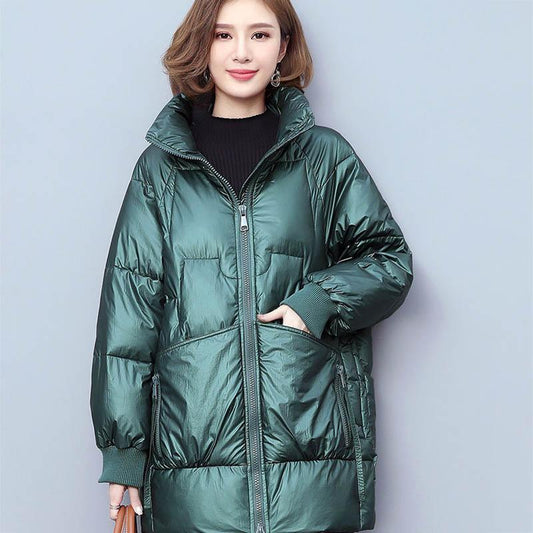 Down Padded Jacket Women Winter Thick Padded Jacket Mid-length Fashion Loose Collar Padded Jacket