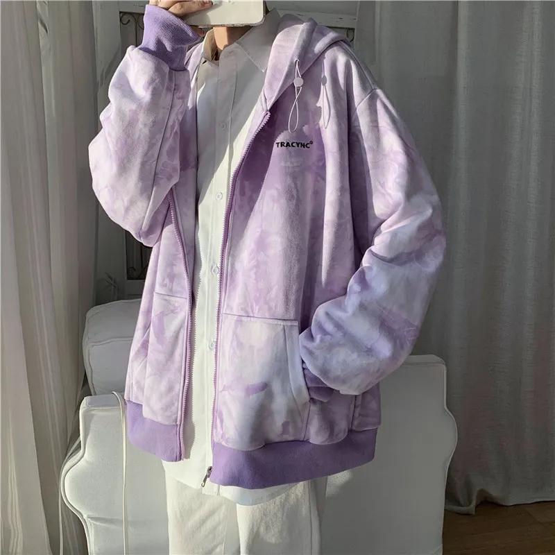 Oversize Tie-dye Coat Women's Long-sleeved Zipper Cardigan Casual Sweater Spring and Autumn Loose Jacket Unisex Hooded Sweatershirt