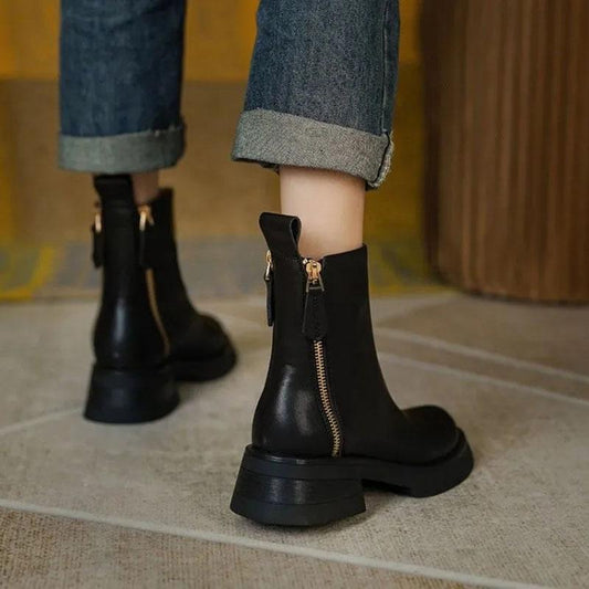 White Chelsea Short Boots Women's Spring and Autumn Zipper Locomotive Increased Martin Boots Women's British Style Single Boots