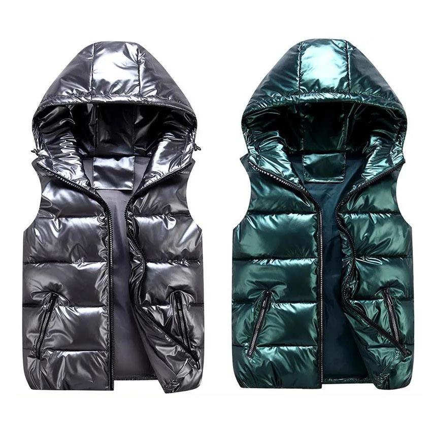 Large Size Glowing Women Winter Hooded Vest Coat Glossy Down Cotton Sleeveless Jacket Female Thicken Warm Winter Vest