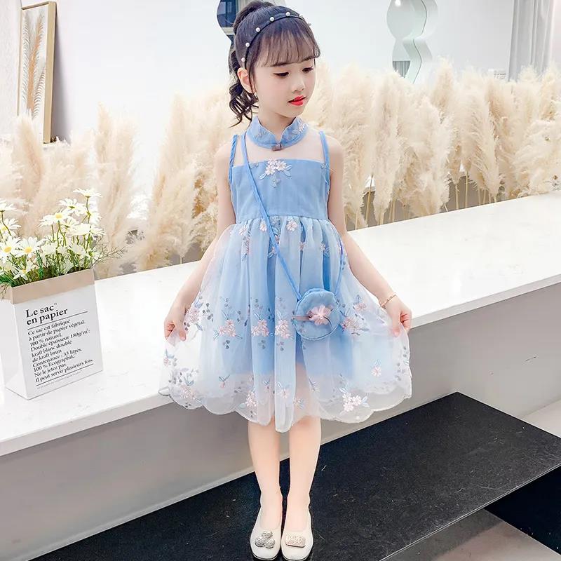 Embroidered Sweet Girl A-line Dress Summer Dress Children's Clothing Girl Princess Skirt Children's Vest Mesh Skirt