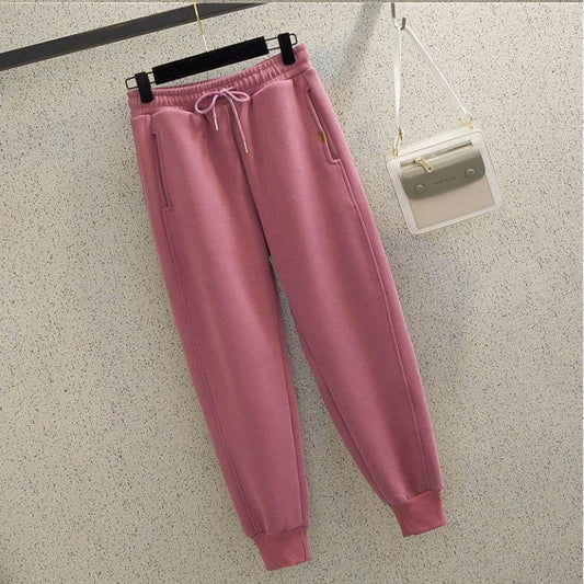 Plus Velvet Padded Pants Women Winter Korean Version of Loose-fitting Feet Slimming Sports Students Elastic Waist Trousers Harem Trousers