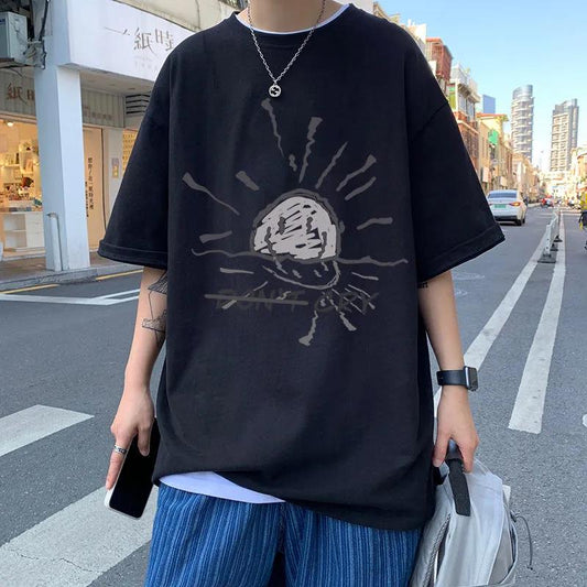 Summer Boys T-shirt Short-sleeved Loose Clothes New Wild Five-point Sleeve Ins Trend Compassionate Shirt