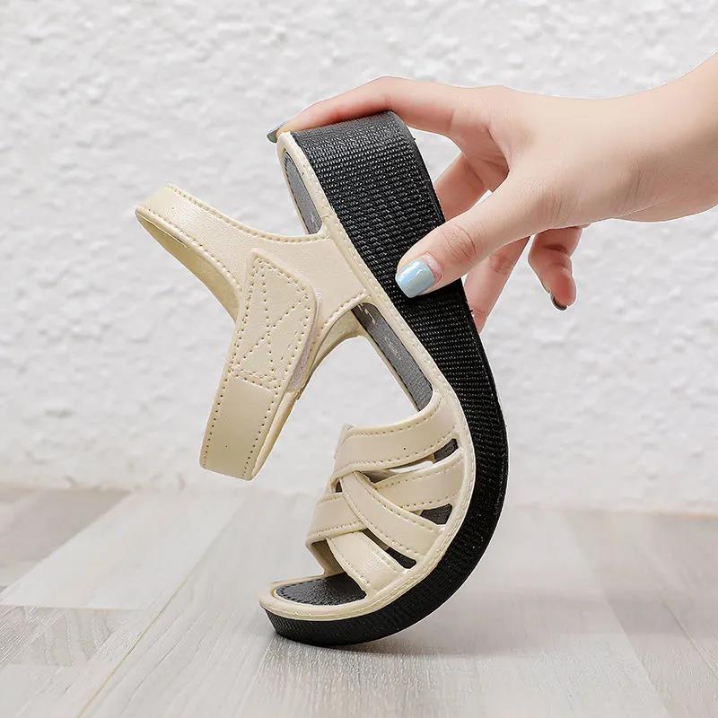 Large Size Women's Sandals Summer Rubber Plastic Velcro Flat Bottom Middle-aged and Elderly Soft-soled Sandals Mother Shoes