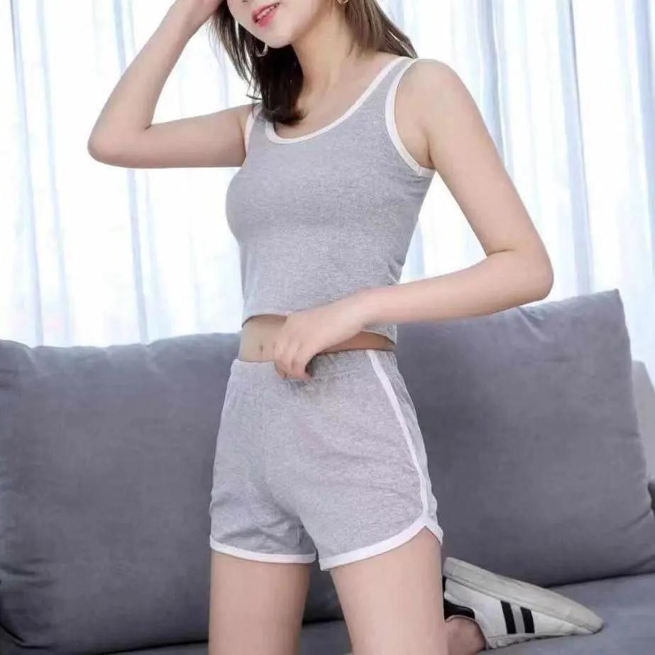 2PCS Summer Camisole Short-sleeved Shorts Two-piece Sports Yoga Suit Women's All-match Outer Wear Bottoming Slim Homewear Suit Athletic Girls Sets