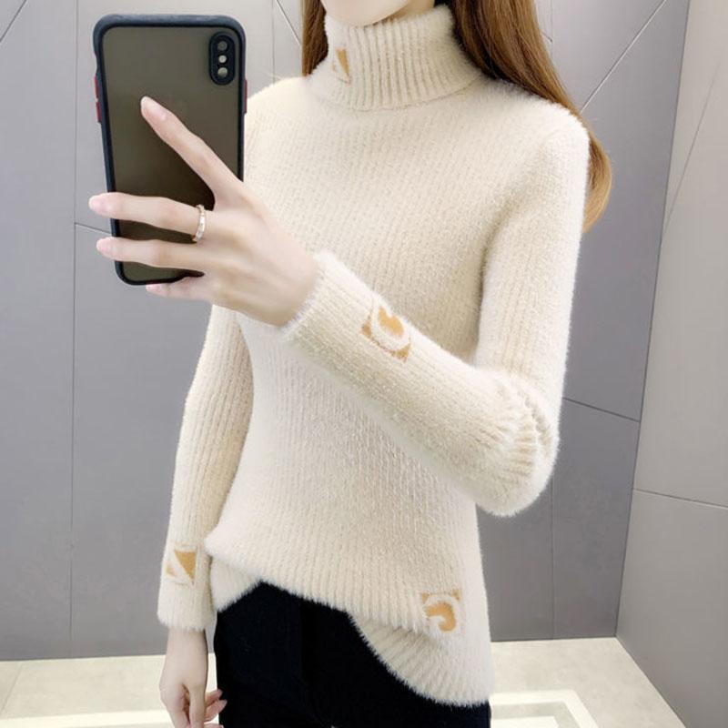 Autumn and Winter Turtleneck Sweater Letter Jacquard Tight-fitting Slimming Knitted Temperament Bottoming Shirt