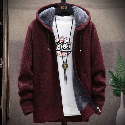 Men's Windbreaker Winter Jacket Wool Parka Coat Long-sleeved Hooded Cardigan Loose Knitted Warm Jacket