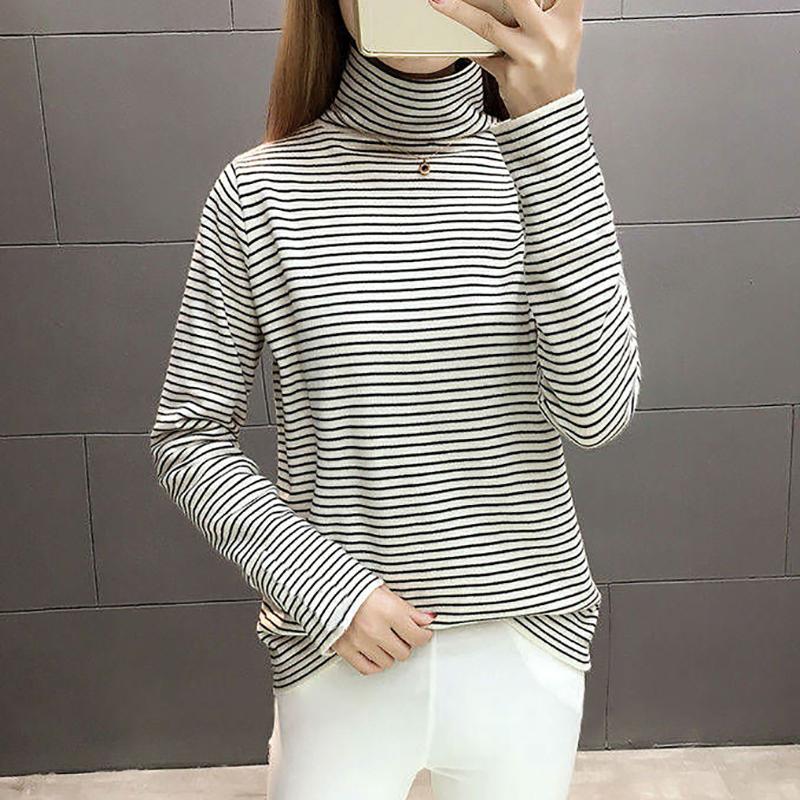 Thicken Plus Velvet Thermal Clothing Women's Underwear Tight-fitting High-neck Striped Winter Bottoming Shirt One-piece Gold Velvet Top