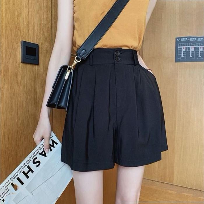 WTEMPO Women Zip Button Suit Trousers Shorts Spring and Summer High Waist Slimming Casual Loose A-line Wide-leg Pants