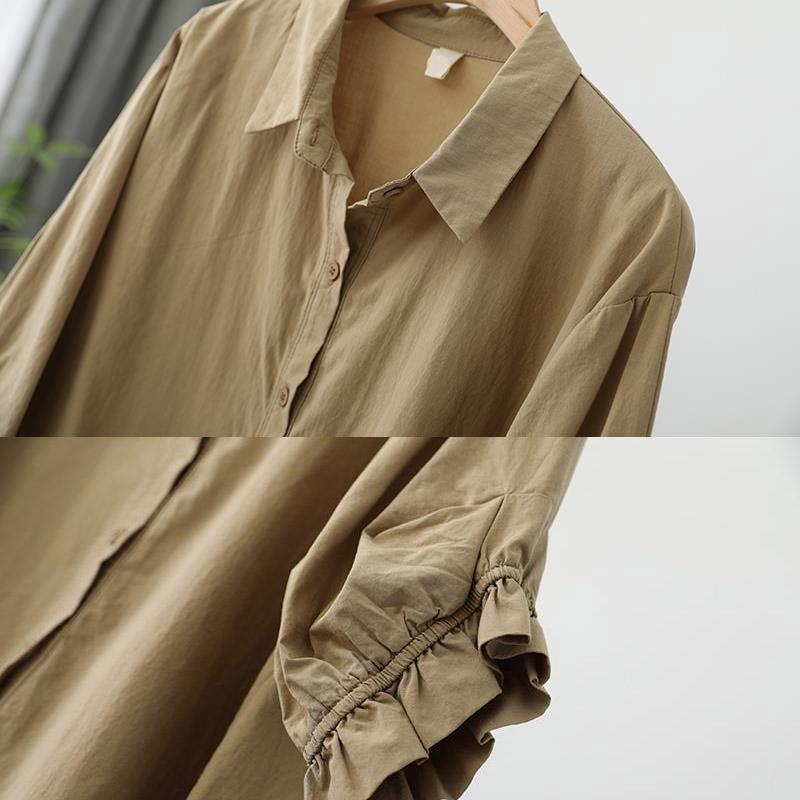 Cotton Lantern Sleeve Shirt Women's Summer Loose Large Size Thin Three-quarter Sleeve Blouses