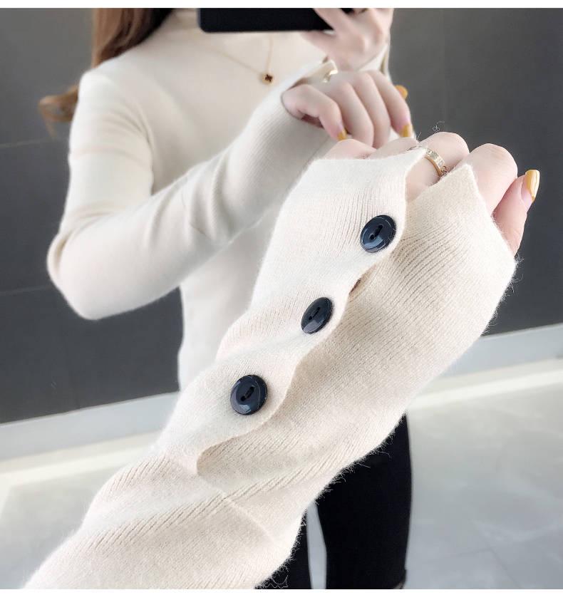 Pofulove  Turtleneck Knitted Long Sleeve Women's Spring Autumn Sweater Thin Bottoming Shirt Comfortable Softness