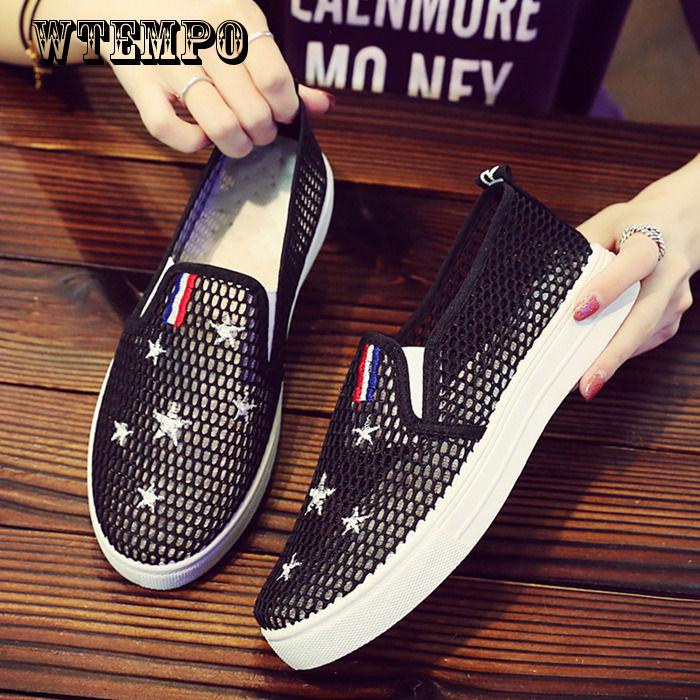 Summer Women Casual Comfortable Breathable Mesh Outdoor  Black White Slip on Shoes