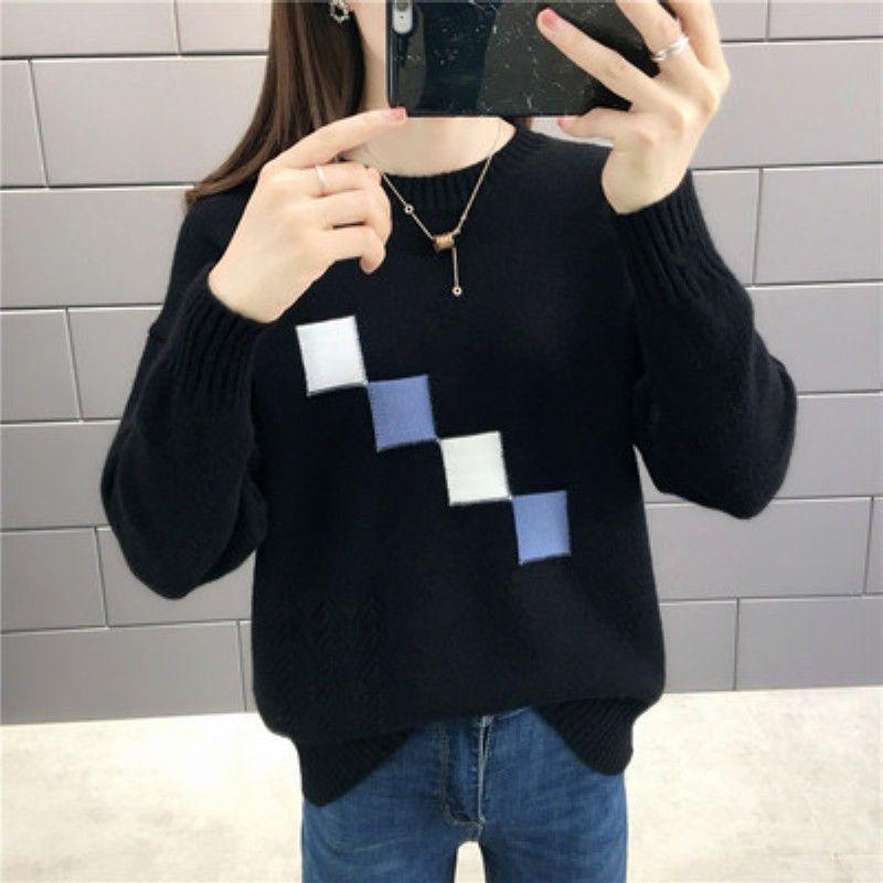 Autumn Winter Women Sweaters and Pullovers Plaid Thick Knitted Sweater Female Loose Pull Femme