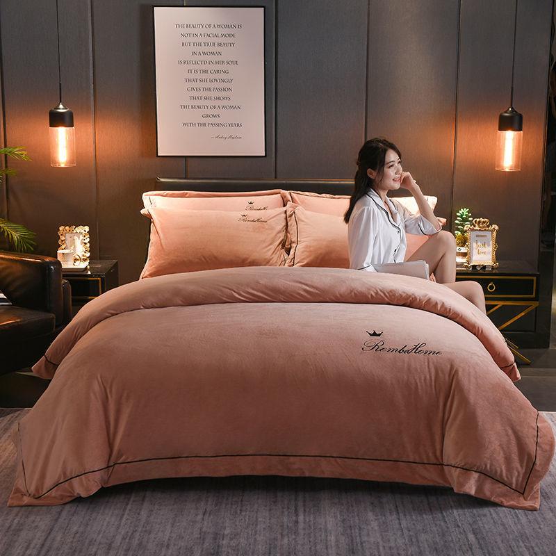 Winter Plus Velvet Warmth Double-sided Flannel Bed Sheet Four-piece Set Thick Crystal Velvet Bedding