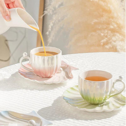 Japanese-style Pearl Shell Mug High-value Coffee Cup Female Summer Afternoon Tea Cup Hospitality Home Water Cup Set