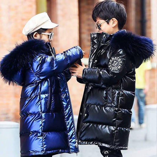 Girls Winter Warm White Duck Down Jackets for Boys Waterproof Clothes Fur Hooded Coats for Kids