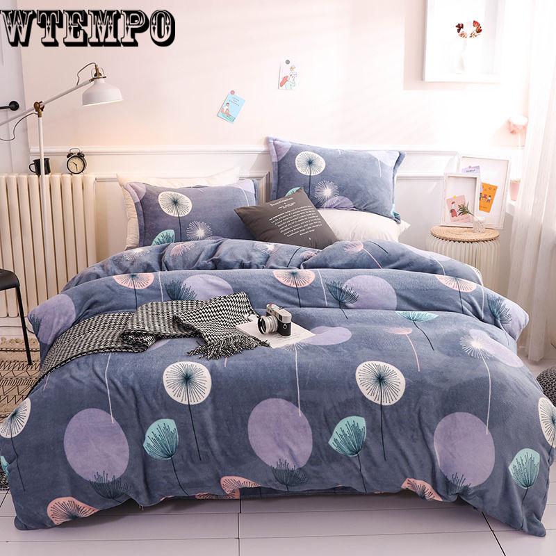 New Printing Winter Fleece Fabric Bedding Sets Flannel Velvet Duvet cover Bed sheet Pillowcase