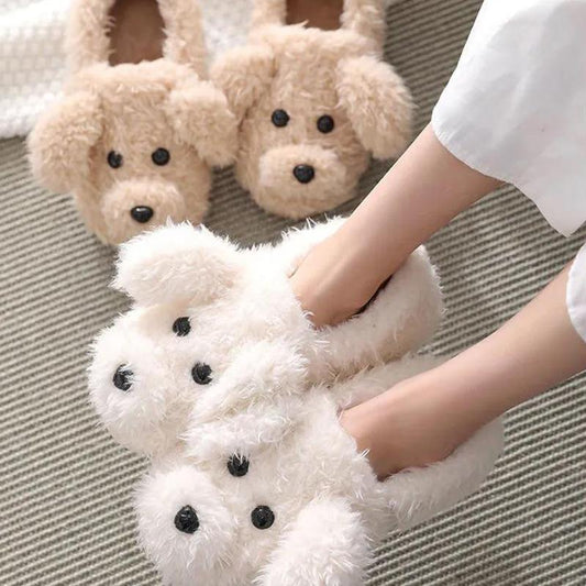 Winter Flat-bottomed Warm Thick-soled Peas Shoes Anti-slip Confinement Shoes Cute Cotton Slippers for Schoolgirls