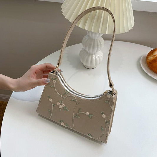 Lady Simple Hand Bag Baguette Bag Lace Flowers Pattern Armpit Bag for Women Shoulder Handbags