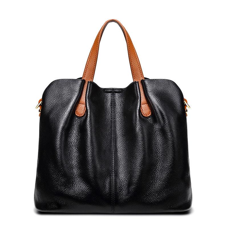 Luxury Top-Handle Bags Genuine Cowhide Leather Handbags for Women Bags Personality Large Capacity European Style Crossbody Bag