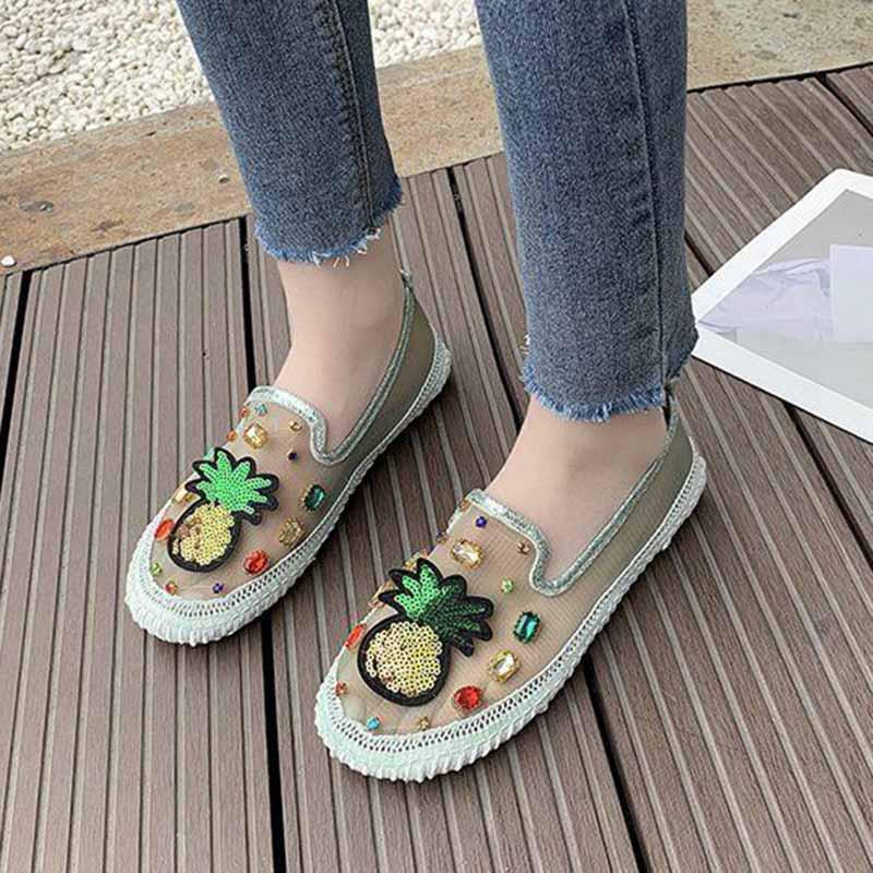 Plus Size 35-40 Summer Women Outdoor Pineapple Flat Bohemian Beach Wear-resistant Non-slip Office Lady Mesh Shoes