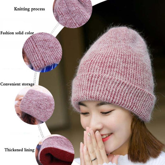 Women Winter Thicken Warm Faux Rabbit Fur Elastic Knitting Hat Beautiful Beanies Cap