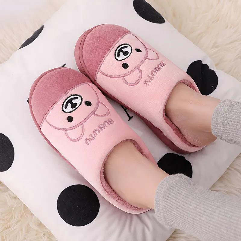 Winter Unisex's Cotton Slippers Non-slip Warm Couples Plus Velvet Slippers Women's Thick Bottom Plush Slippers