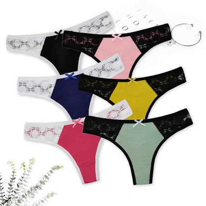 6Pcs Women's Panties Lace Seamless Sexy Hollow Lace Trim Breathable Lingerie Ladies Cotton Briefs