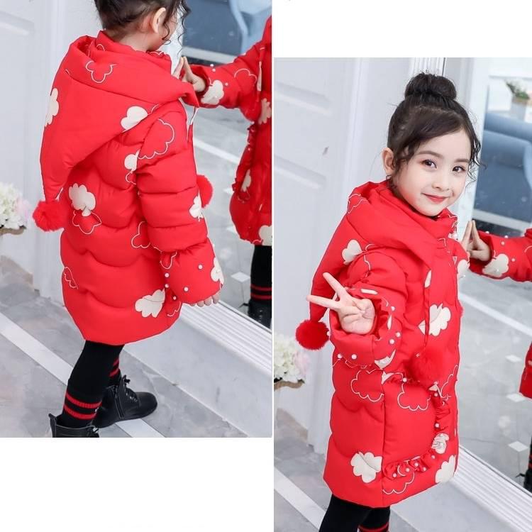 Children Winter Down Cotton Jacket Fashion Girl Clothing Kids Parka Fur Hooded Snowsuit Outerwear