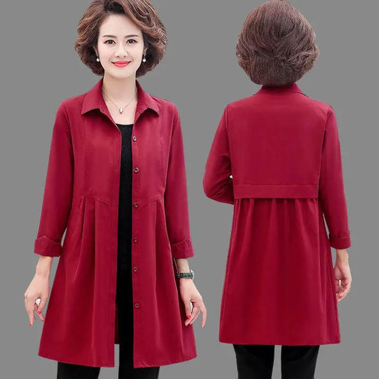 Mother Wear Spring and Autumn Windbreaker Mid-length Slim Plus Size Casual Jacket Women