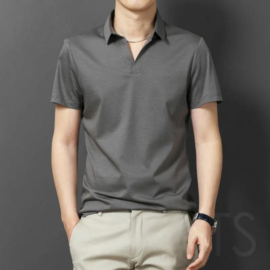 Summer Short-sleeved Men's POLO Shirt Solid Color Young and Middle-aged Lapel T-shirt Breathable Top