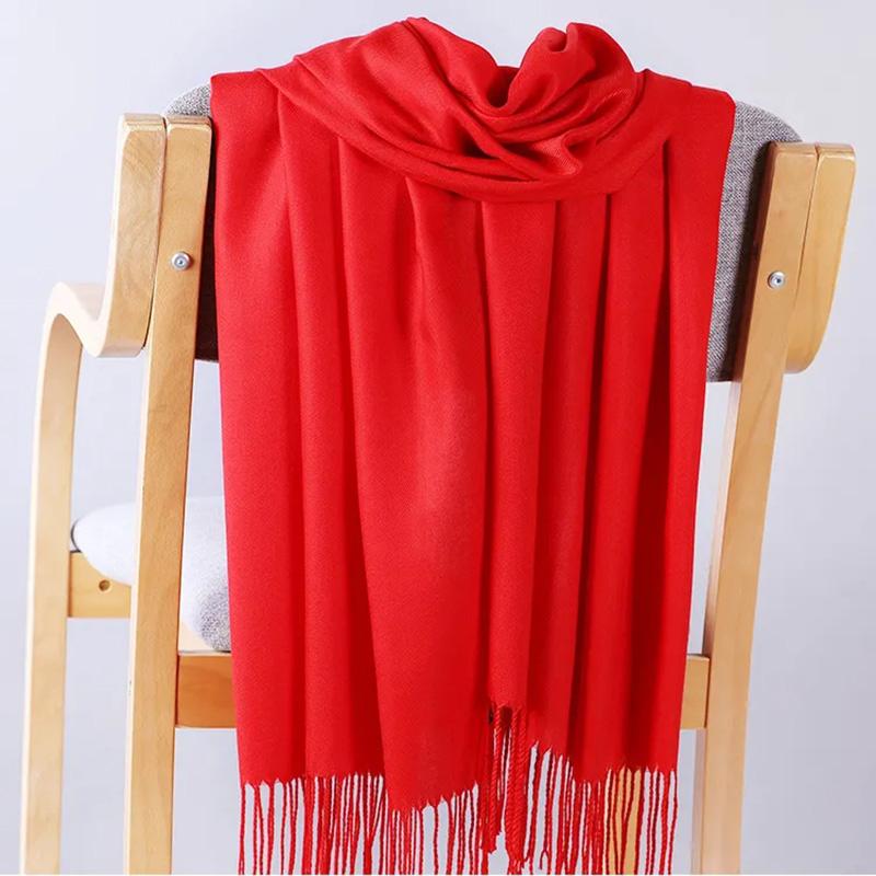 Women's Autumn and Winter Solid Color Scarf Imitation Cashmere Thick Warm Scarf Shawl Dual-use Korean All Match Bib Wrap Shawl Long Tassel Neckchief