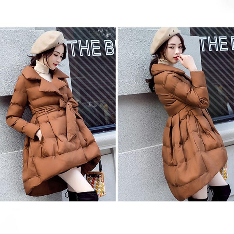 Women's Solid Color Down Jacket Mid-length Down Jacket Winter Korean Style Loose Coat Warm Stand-collar Down Jacket