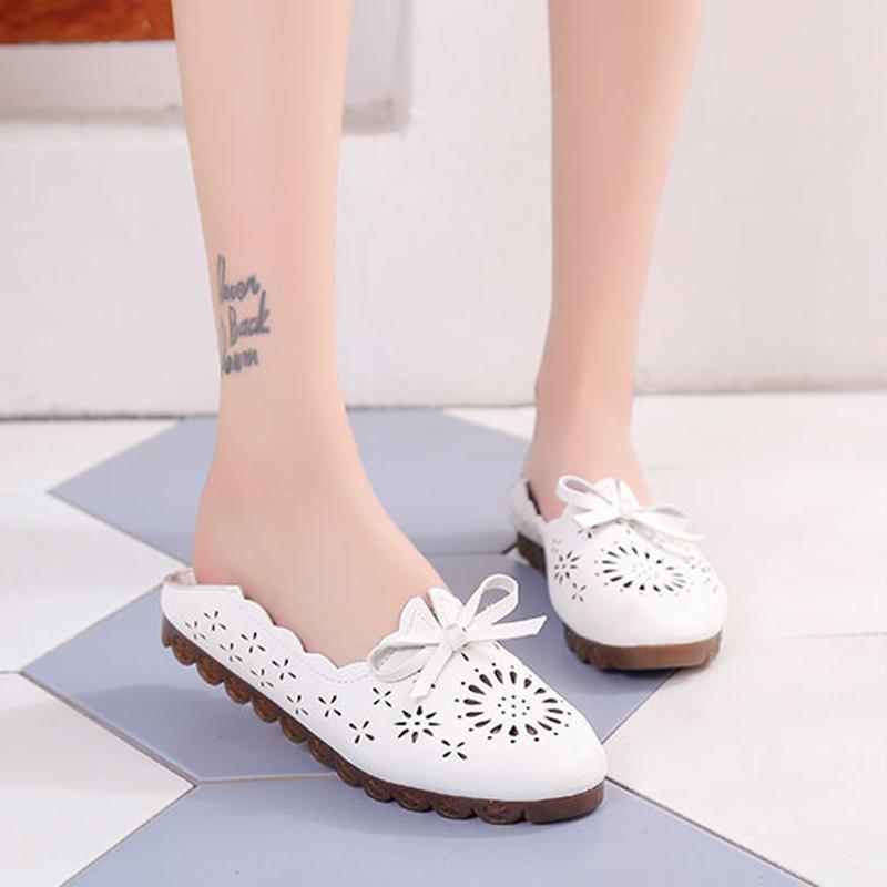 Summer Two-wear Flat Shoes Women's Loafers All-match Hollow Shoes Korean Bow Shoes