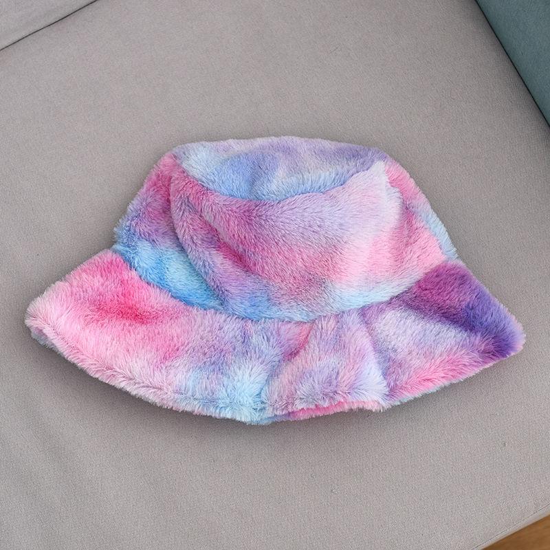 Winter Women's Imitation Rabbit Fur Basin Hat Korean Fashion Tie-dye Fisherman Hat Thick Warm Plush Hat